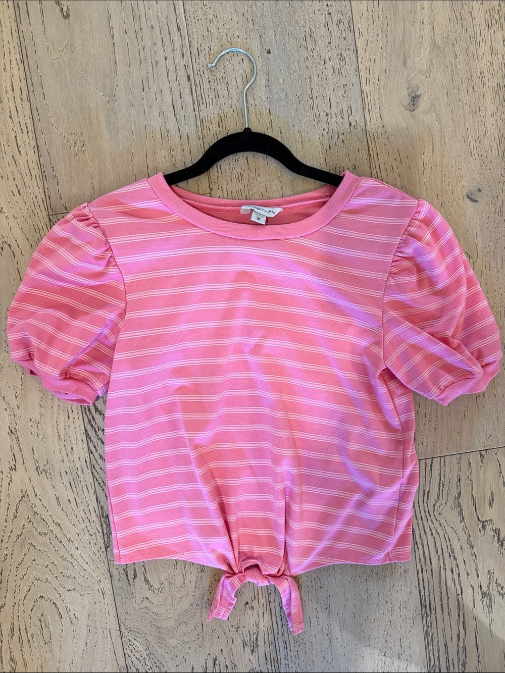 Habitual Pink & White Striped Puff Sleeve Tie-Front Tee